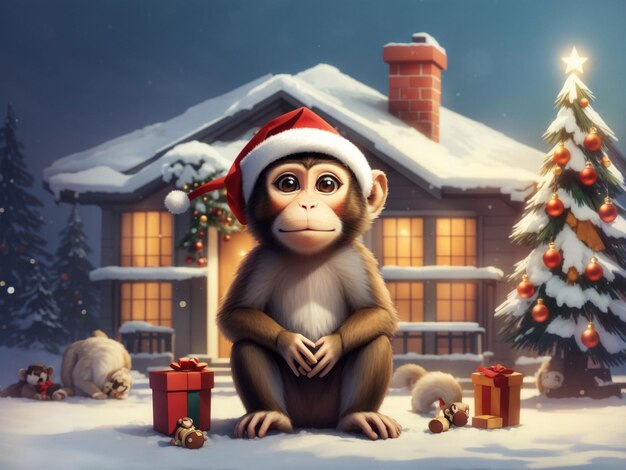 Photo charistmas house monkey background