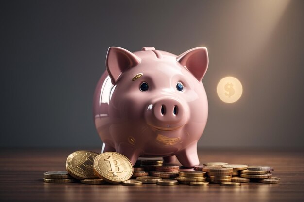 Charitable Giving Piggy Bank en Dollar Coin 3D-rendering