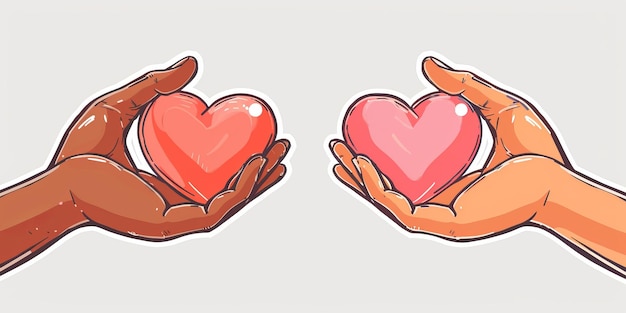 Charity artwork and illustration of colourful hand holding a heart for support relief and donations