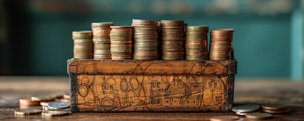 Photo charity donation box overflowing with cash background