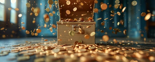 Photo charity donation box overflowing with cash background