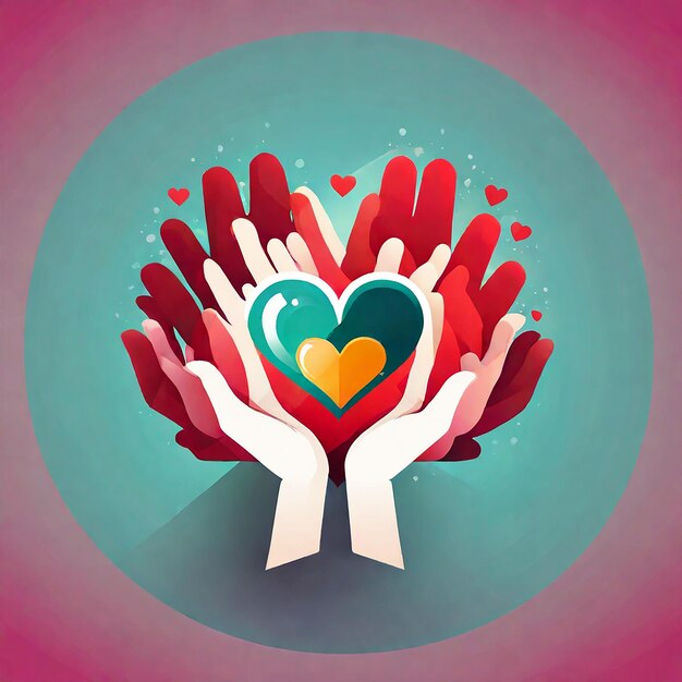 Charity logo hands supporting heart icon flat design illustration