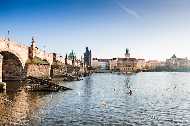 Charles Bridge on Vltava river in Prague, Czech Republic