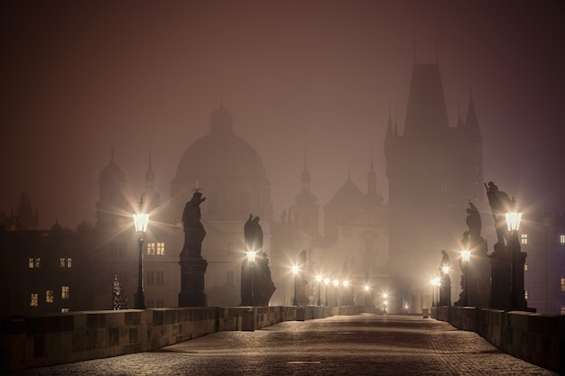 Charles bridge voor zonsopgang, praag