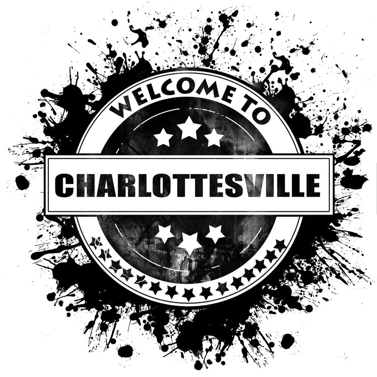 Foto charlottesville stad zwarte rubberen postzegel geïsoleerd op een massieve witte achtergrond