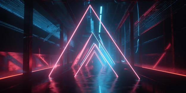 The charm of geometric triangular figure in a neon laser light Generative AI AIG21