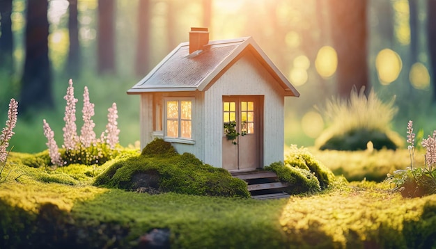 charmant milieuvriendelijk mini-huis gelegen in een tuin versierd met ramen en een gastvrije deur sym