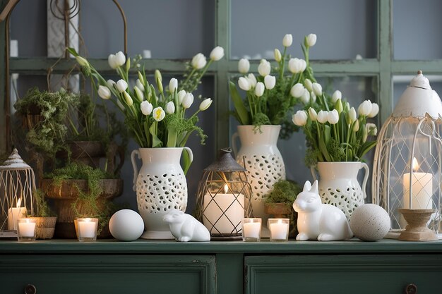 Foto charmante elegantie rustic witte en groene woonkamer interieur