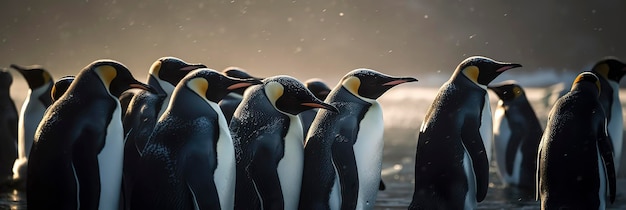 Charmante foto van een groep pinguïns in hun ijzige habitat Generatieve AI