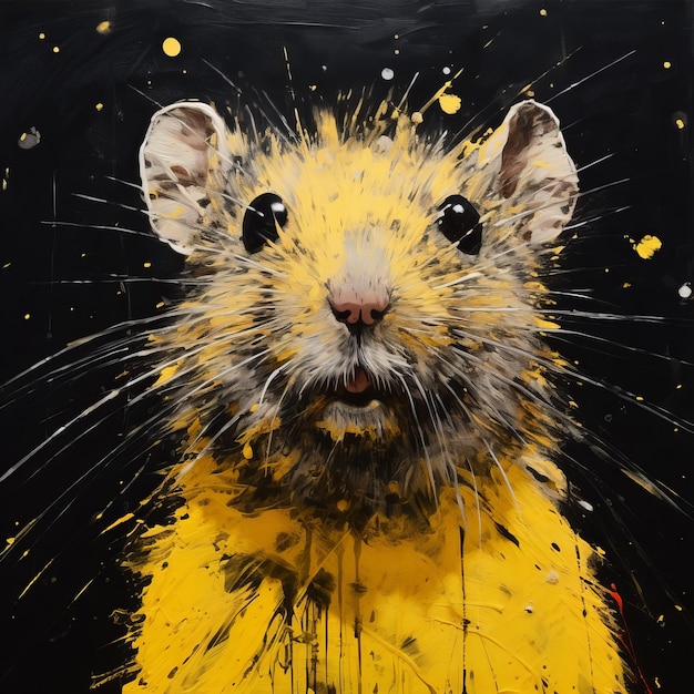 Charmante hyperrealistische dierenportret gele rat op zwart