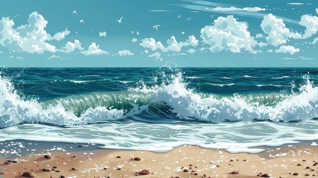Charmante illustratie met een serene muurpapier aan de kust