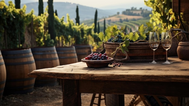 Charmante Italiaanse wijngaard met wijnstokken en antipasti