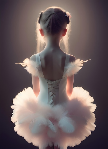 charmante kleine ballerina, meisje in een heldere gezwollen jurk gemaakt van veren. ballet ansichtkaart