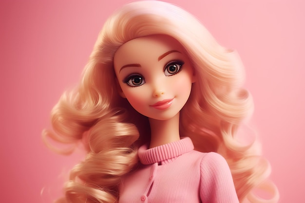 Charmante roze elegantie Barbie pop blond meisje in stijlvol outfit behangontwerp