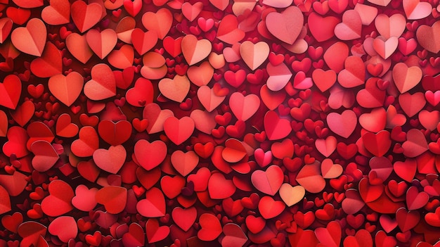 Charmante, uit papier gesneden harten creëren een liefdesvolle achtergrond voor Valentijnsdag.