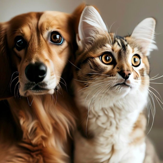 Charmante verwende huisdieren spelen naast elkaar en kijken alert