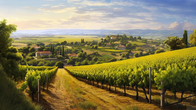 Charmante wijngaard Landelijk pastoraal landschap Generatieve AI illustratie