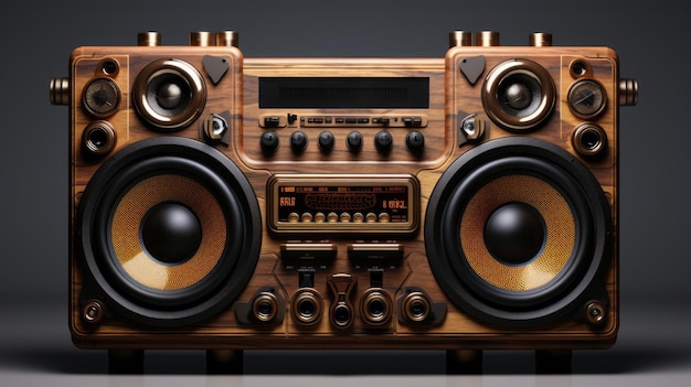 Photo charming 2d wooden boombox with gold speakers rustic futurism