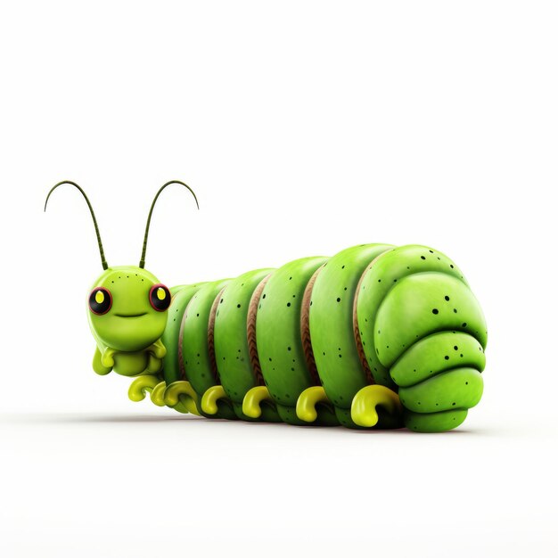 Photo charming 3d caterpillar animation on white isolated background