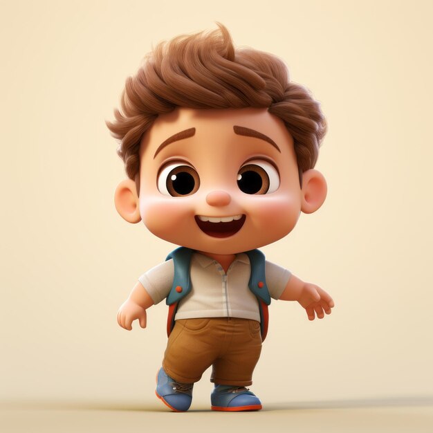 Charming 3D Character with Brown Hair and Backpack