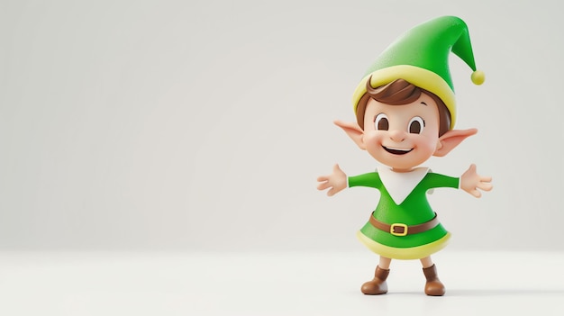 A charming 3D elf with adorable features capturing the spirit of fantasy and whimsy Perfect for Christmasthemed designs and digital illustrations
