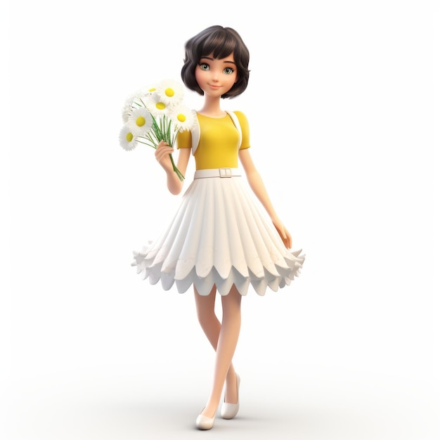 Charming 3d Girl With Flowers A Delightful Animeinspired 3d Animation