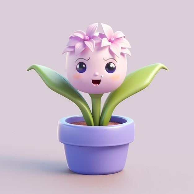 Charming 3d Illustration Of Cute Character With Flower Head