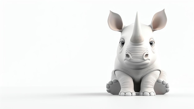 A charming 3D illustration of a lovable rhinoceros standing proudly against a clean white background Perfect for adding a touch of cuteness and character to your projects