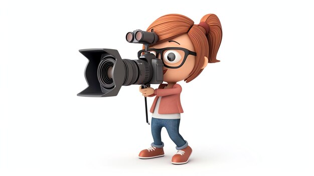 Photo a charming 3d journalist character with a cute expression ready to report the latest news this delightful stock image depicts a journalist on a clean white background making it perfect fo
