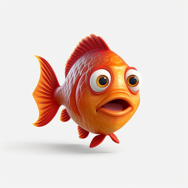 Charming 3d Red Fish Cartoon Mockup In Pixar Style