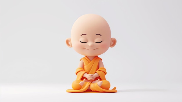 A charming 3D rendering of a cute monk exuding a peaceful aura against a clean white background This endearing character is perfect for adding humor and spirituality to any project