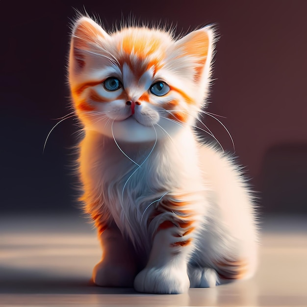 A charming 3D rendering of a little cat