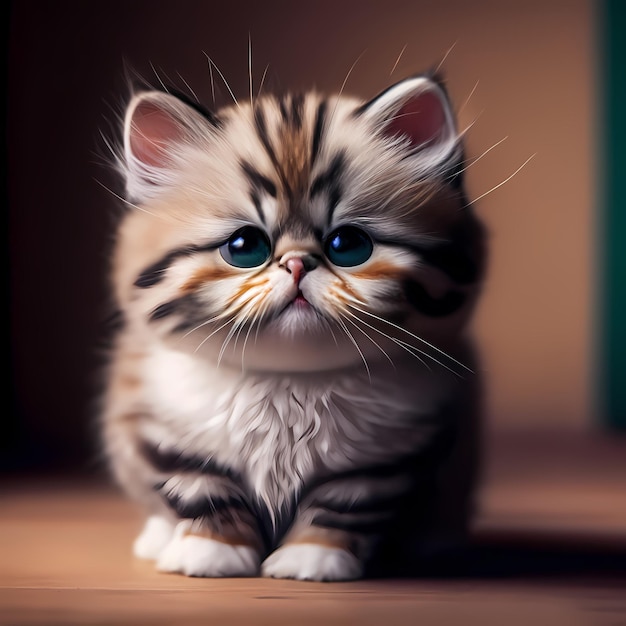 A charming 3D rendering of a little cat