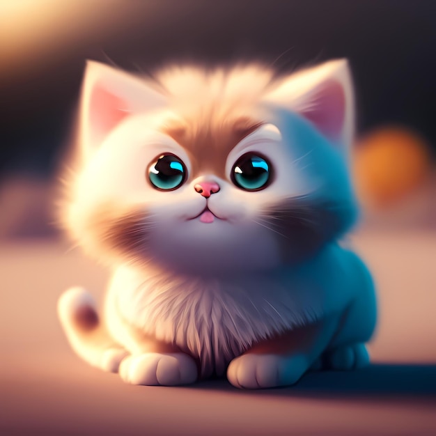 A charming 3D rendering of a little cat