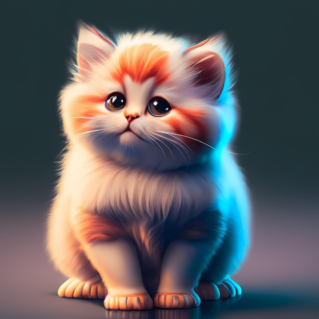 A charming 3D rendering of a little cat