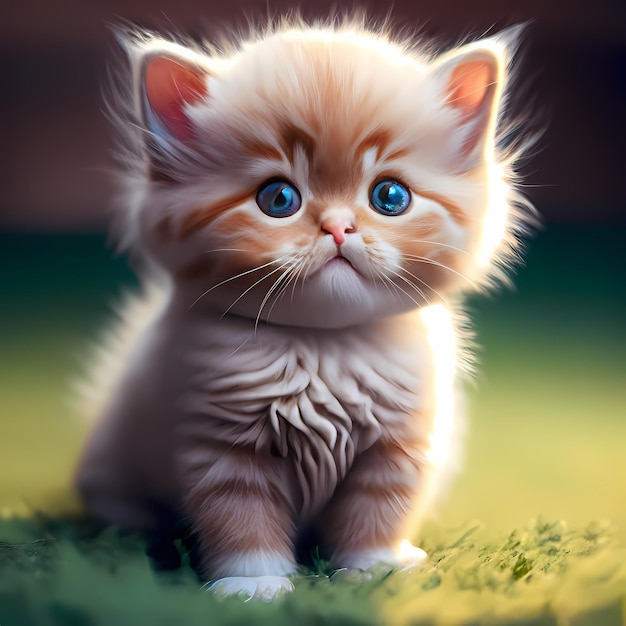 A charming 3D rendering of a little cat