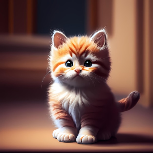 A charming 3D rendering of a little cat