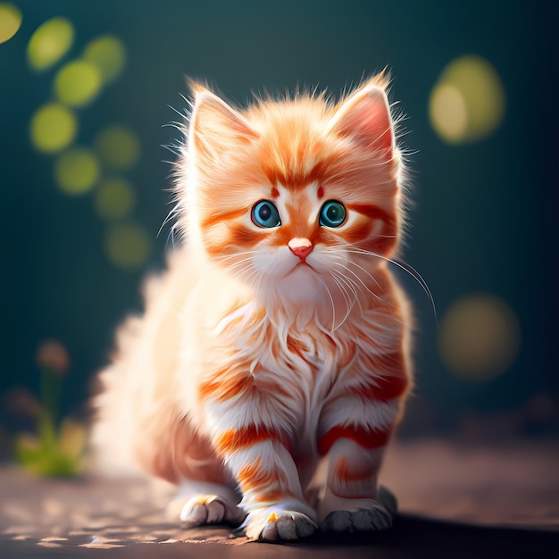 A charming 3D rendering of a little cat