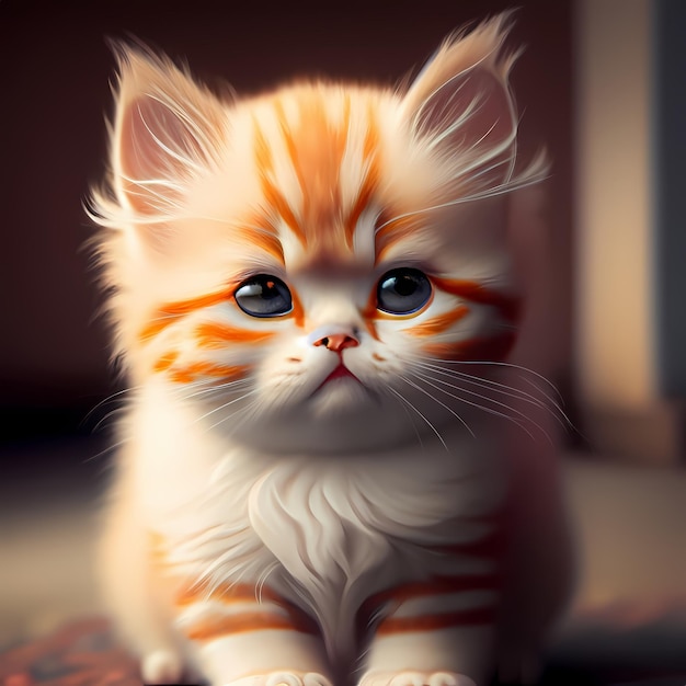 A charming 3D rendering of a little cat