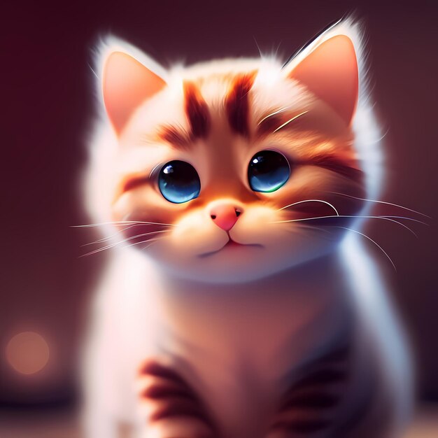 A charming 3D rendering of a little cat