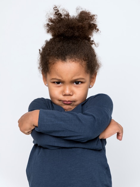 Charming African American child in gray t-shirt 