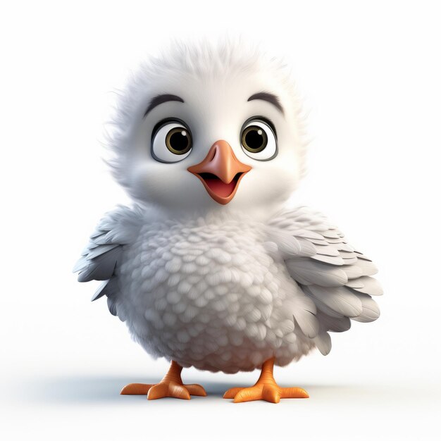 Очаровательная белая курица в стиле Pixar на белом фоне