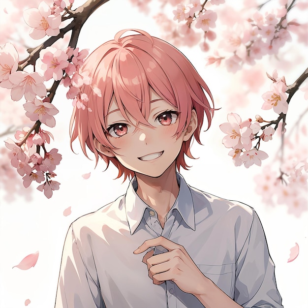 a charming anime boy with a mischievous smile