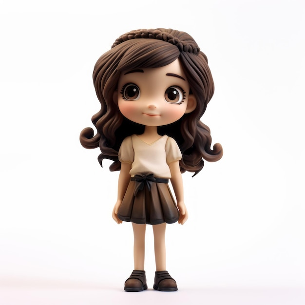茶色のとドレスを着た魅力的なアニメ人形