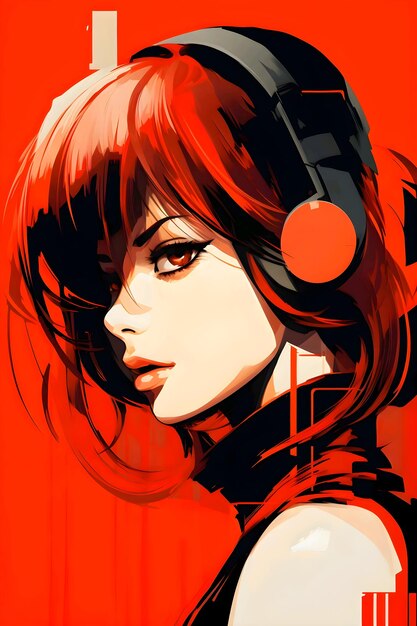 Charming anime girl epic minimalistic poster original anime girl red black and white colors