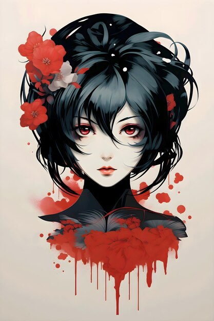 Anime Anime Girls Red Eyes Black Hair Dark Dark Background Matte Finish  Poster Paper Print - Animation & Cartoons posters in India - Buy art, film,  design, movie, music, nature and educational