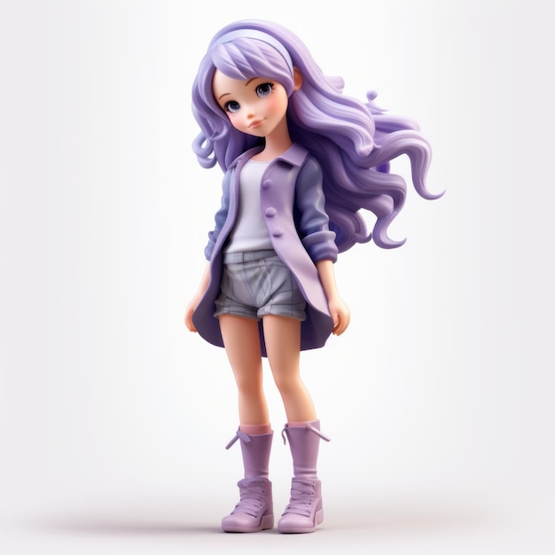 Photo charming anime girl figurine with purple hair and shorts