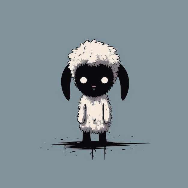 Charming Anime Sheep A Cute And Minimalist Black And White Illustration