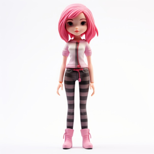 Photo charming anime style 3d printed pink haired girl figure in striped leggings
