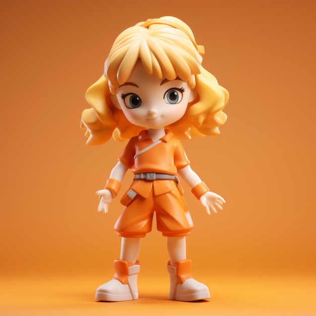 Charming Anime Style Orange Plastic Doll On Vibrant Background